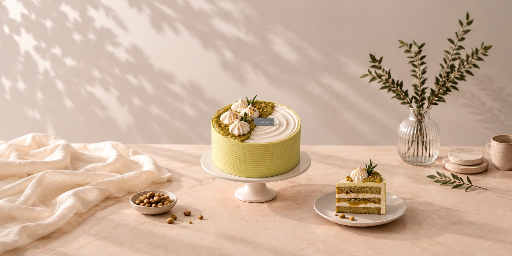 Whitebird pistachio cake in the studio